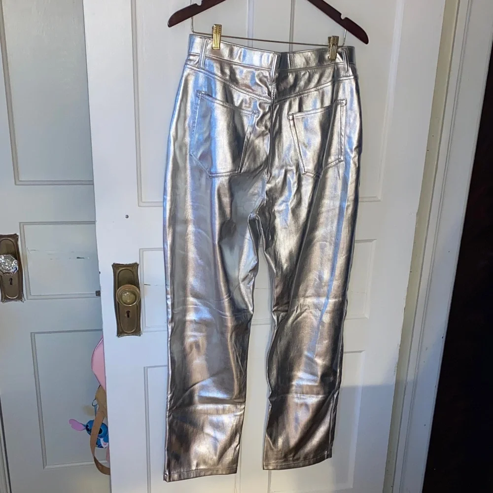 Abercrombie & Fitch Silver Faux Leather Straight Leg Pants - Picture 4 of 4